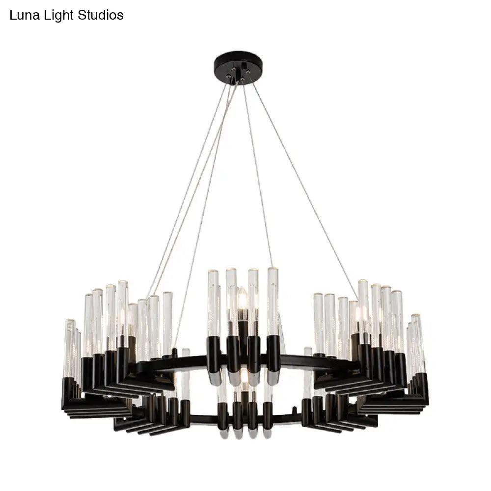 Contemporary Circular Iron Chandelier Lamp with Crystal Tube - 6/8 Lights Ceiling Light Fixture in Black