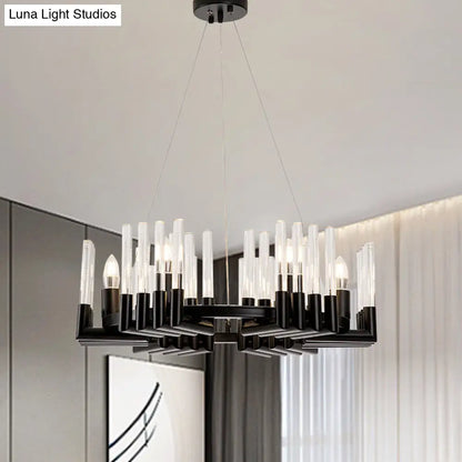 Contemporary Circular Iron Chandelier Lamp with Crystal Tube - 6/8 Lights Ceiling Light Fixture in Black