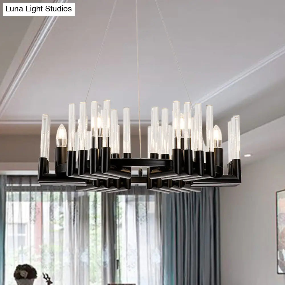 Contemporary Circular Iron Chandelier Lamp with Crystal Tube - 6/8 Lights Ceiling Light Fixture in Black