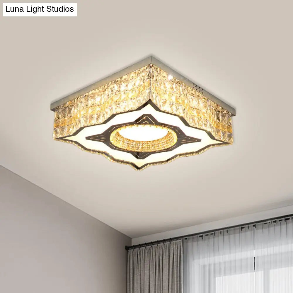 DecorBites™ DecorBites™ Contemporary Clear Crystal and Stainless-Steel LED Flush Mount Lamp with Curvy-Side Square Design