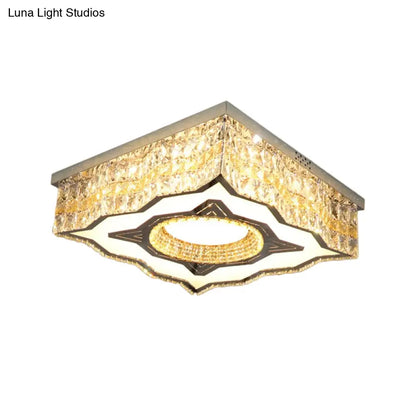 DecorBites™ DecorBites™ Contemporary Clear Crystal and Stainless-Steel LED Flush Mount Lamp with Curvy-Side Square Design