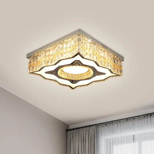 DecorBites™ DecorBites™ Contemporary Clear Crystal and Stainless-Steel LED Flush Mount Lamp with Curvy-Side Square Design