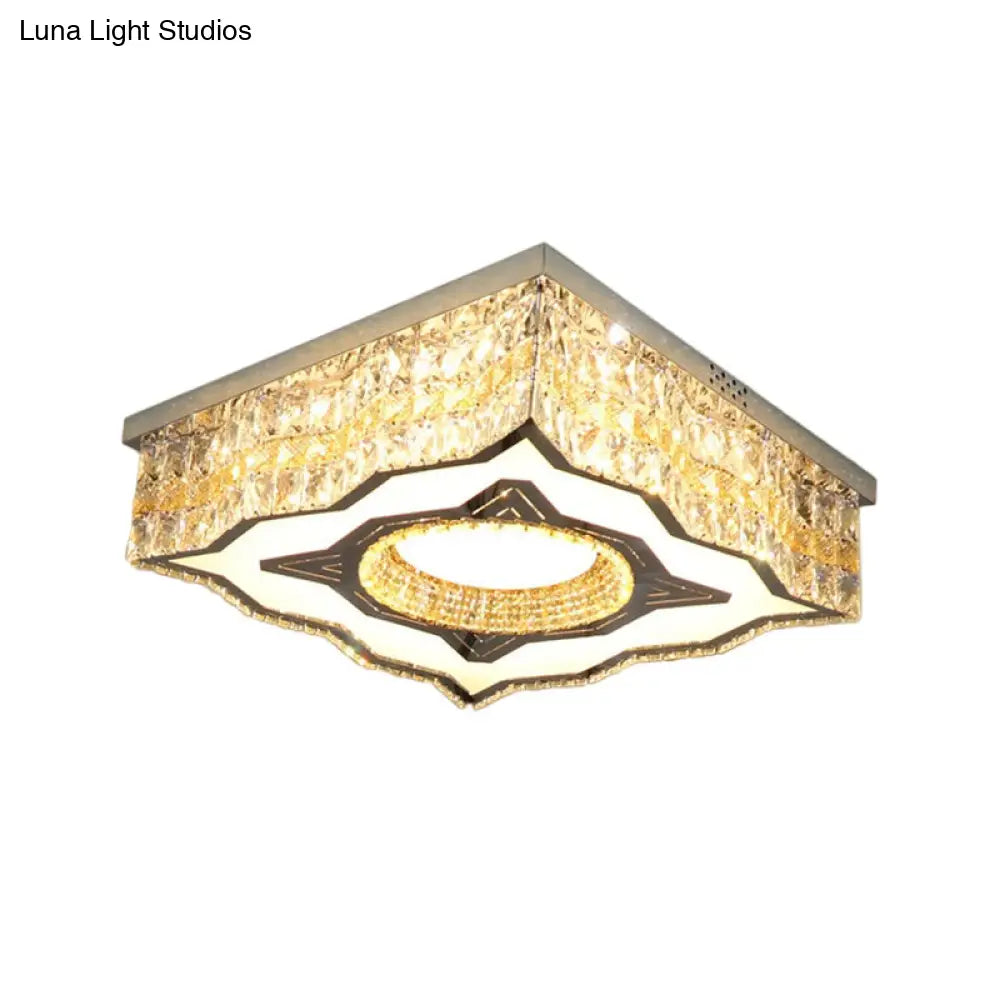 DecorBites™ DecorBites™ Contemporary Clear Crystal and Stainless-Steel LED Flush Mount Lamp with Curvy-Side Square Design