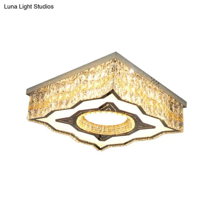 DecorBites™ DecorBites™ Contemporary Clear Crystal and Stainless-Steel LED Flush Mount Lamp with Curvy-Side Square Design