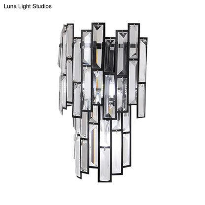 DecorBites™ DecorBites™ Contemporary Clear Crystal Block LED Wall Lamp in Sleek Black Finish - Ideal for Corridor Lighting