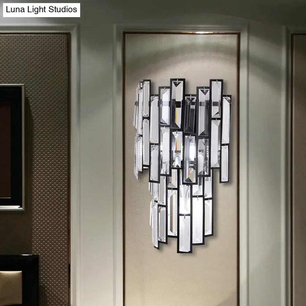 DecorBites™ DecorBites™ Contemporary Clear Crystal Block LED Wall Lamp in Sleek Black Finish - Ideal for Corridor Lighting