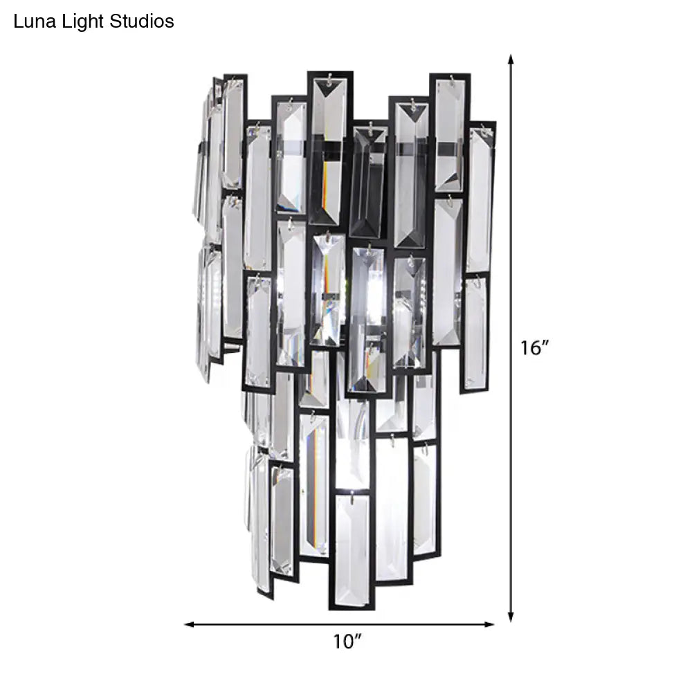 DecorBites™ DecorBites™ Contemporary Clear Crystal Block LED Wall Lamp in Sleek Black Finish - Ideal for Corridor Lighting