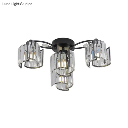 DecorBites™ DecorBites™ Contemporary Clear Crystal Block Semi-Mount 4/6-Light Fixture - Black Finish