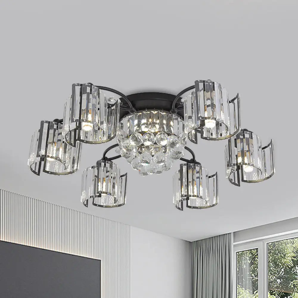 DecorBites™ DecorBites™ Contemporary Clear Crystal Block Semi-Mount 4/6-Light Fixture - Black Finish