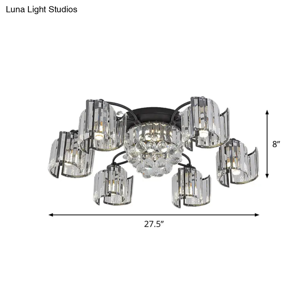 DecorBites™ DecorBites™ Contemporary Clear Crystal Block Semi-Mount 4/6-Light Fixture - Black Finish