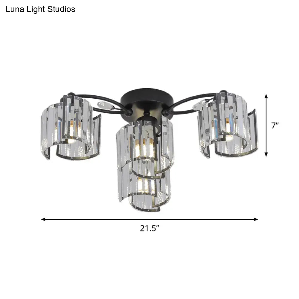 DecorBites™ DecorBites™ Contemporary Clear Crystal Block Semi-Mount 4/6-Light Fixture - Black Finish