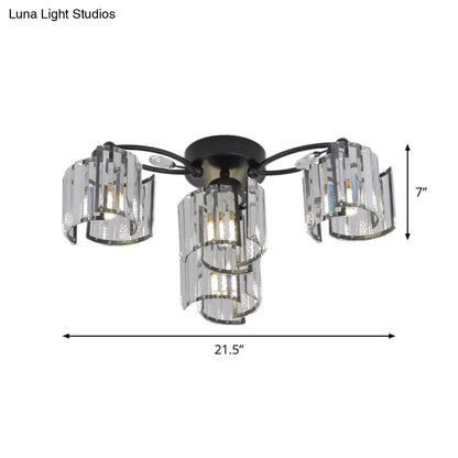 DecorBites™ DecorBites™ Contemporary Clear Crystal Block Semi-Mount 4/6-Light Fixture - Black Finish