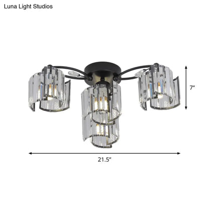 DecorBites™ DecorBites™ Contemporary Clear Crystal Block Semi-Mount 4/6-Light Fixture - Black Finish