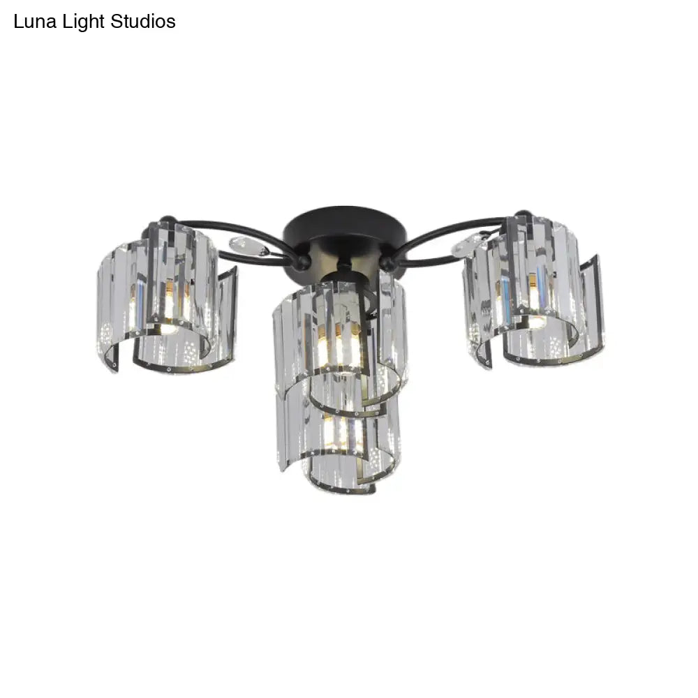 DecorBites™ DecorBites™ Contemporary Clear Crystal Block Semi-Mount 4/6-Light Fixture - Black Finish