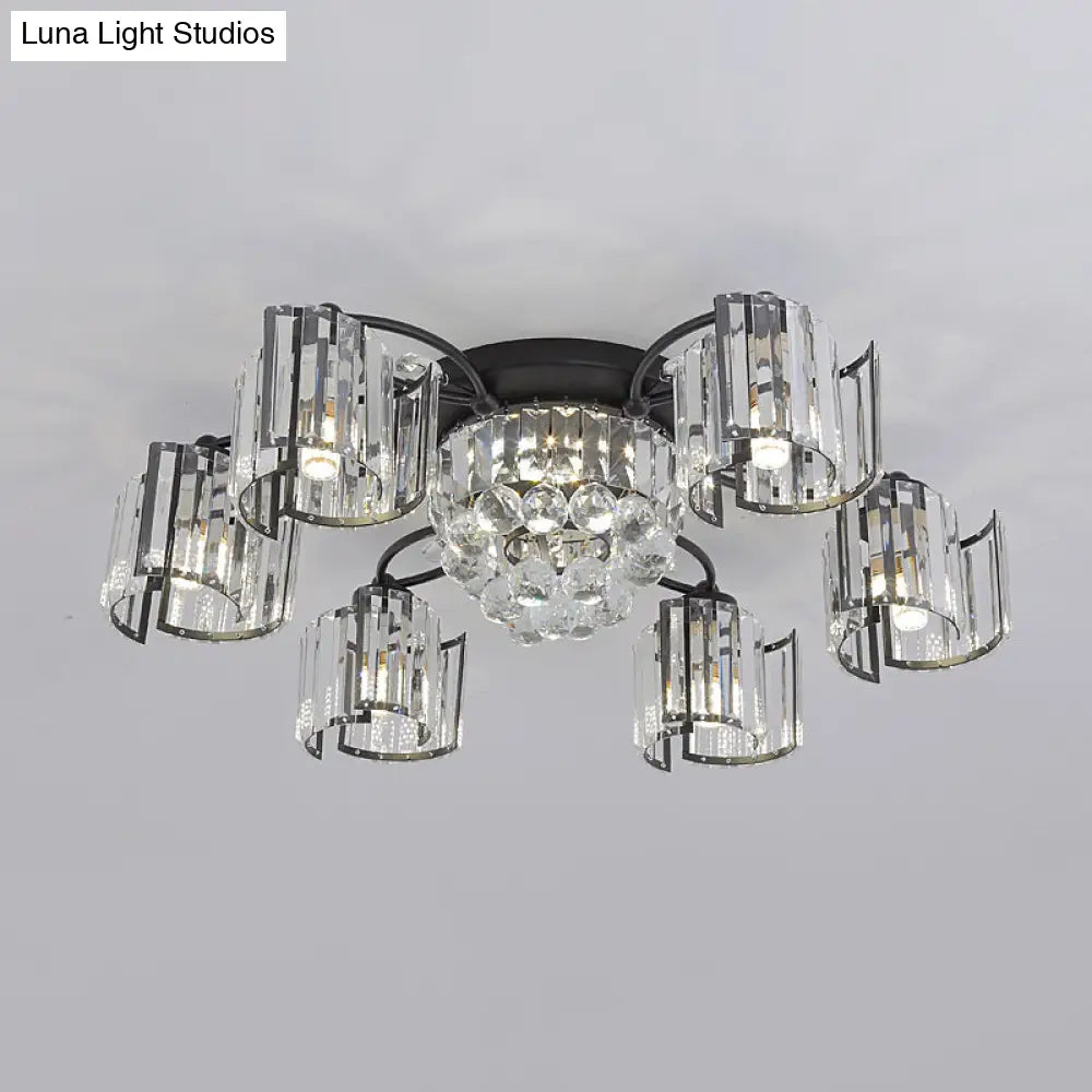 DecorBites™ DecorBites™ Contemporary Clear Crystal Block Semi-Mount 4/6-Light Fixture - Black Finish