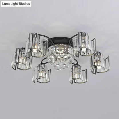 DecorBites™ DecorBites™ Contemporary Clear Crystal Block Semi-Mount 4/6-Light Fixture - Black Finish