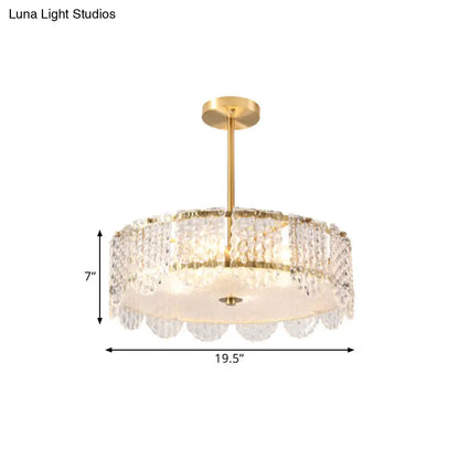 Contemporary Clear Crystal Chandelier with Drum Embossed Design - 4 Heads Bedroom Hanging Lamp Kit