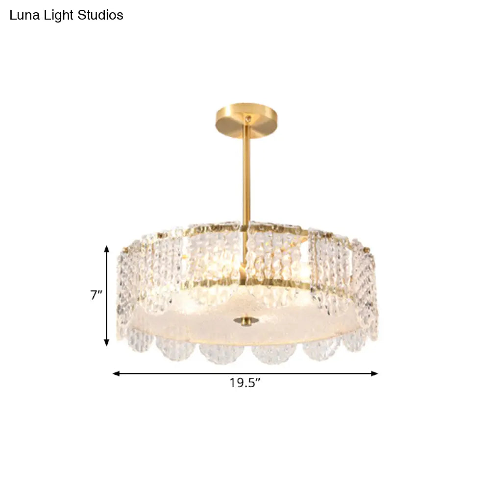 Contemporary Clear Crystal Chandelier with Drum Embossed Design - 4 Heads Bedroom Hanging Lamp Kit