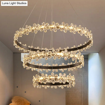 Contemporary Clear Crystal Chandelier with Flower Accents for Restaurant Hanging