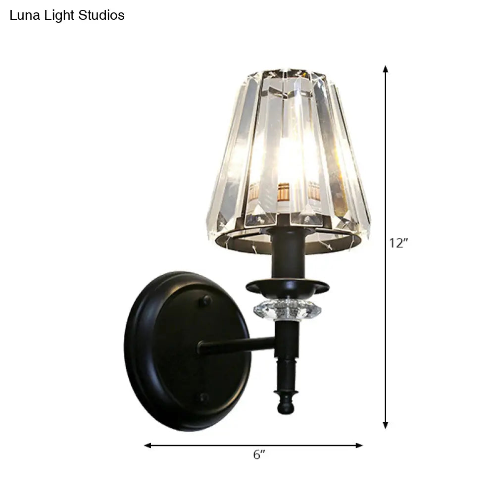 DecorBites™ DecorBites™ Contemporary Clear Crystal Cone Wall Mount Light - 1-Bulb Black Finish Wall Lamp for Bedroom