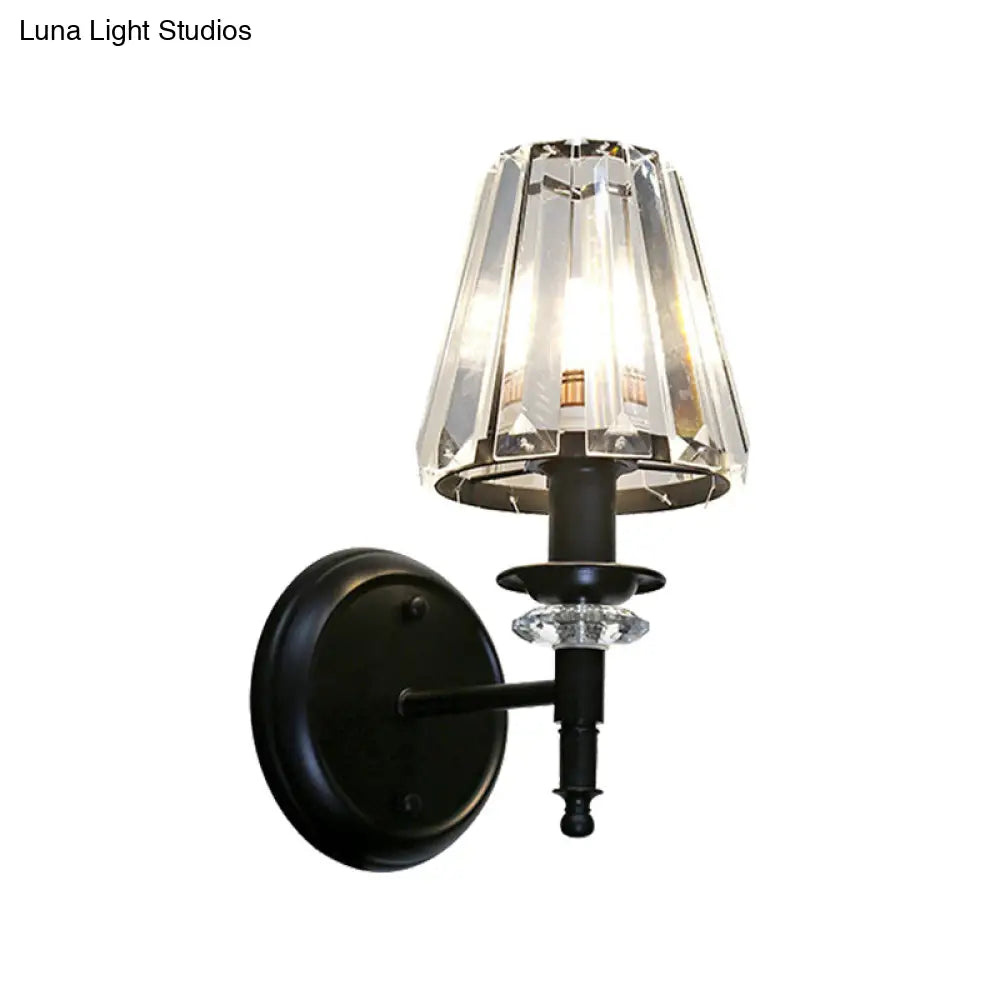 DecorBites™ DecorBites™ Contemporary Clear Crystal Cone Wall Mount Light - 1-Bulb Black Finish Wall Lamp for Bedroom