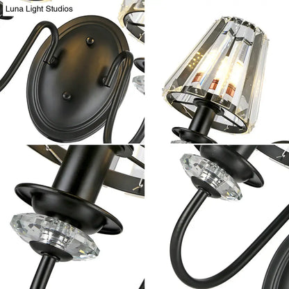 DecorBites™ DecorBites™ Contemporary Clear Crystal Cone Wall Mount Light - 1-Bulb Black Finish Wall Lamp for Bedroom