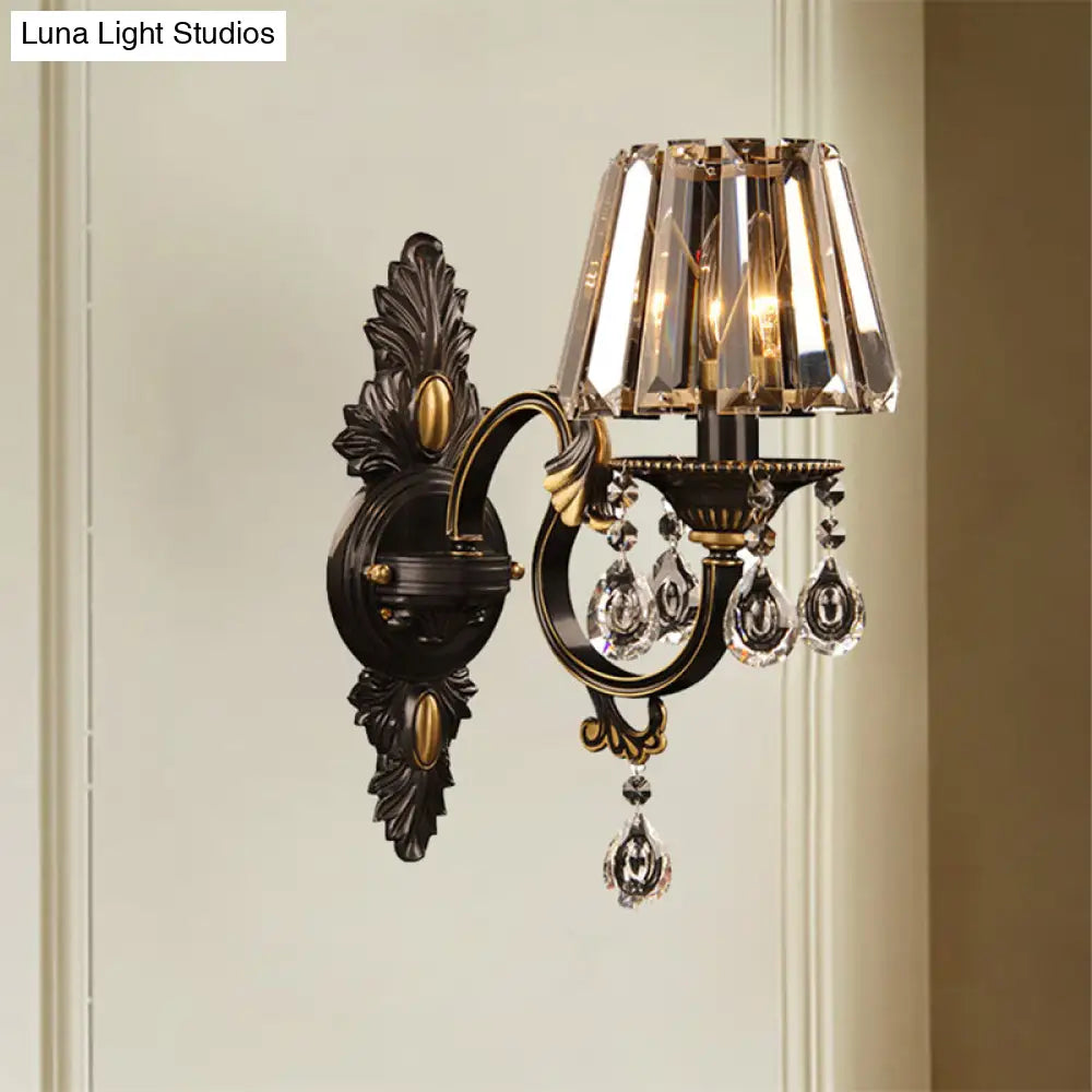 DecorBites™ DecorBites™ Contemporary Clear Crystal Conic Wall Sconce: 1-Bulb Black/Brass Finish Lighting for Corridor