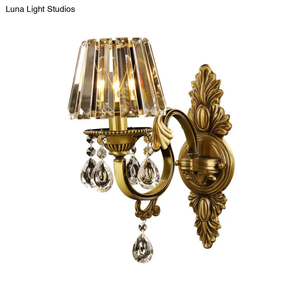 DecorBites™ DecorBites™ Contemporary Clear Crystal Conic Wall Sconce: 1-Bulb Black/Brass Finish Lighting for Corridor