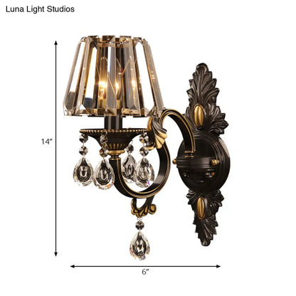 DecorBites™ DecorBites™ Contemporary Clear Crystal Conic Wall Sconce: 1-Bulb Black/Brass Finish Lighting for Corridor