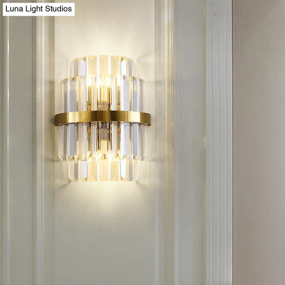 DecorBites™ DecorBites™ Contemporary Clear Crystal Cylinder Wall Lamp with 2 Brass Bulbs for Bedroom Lighting