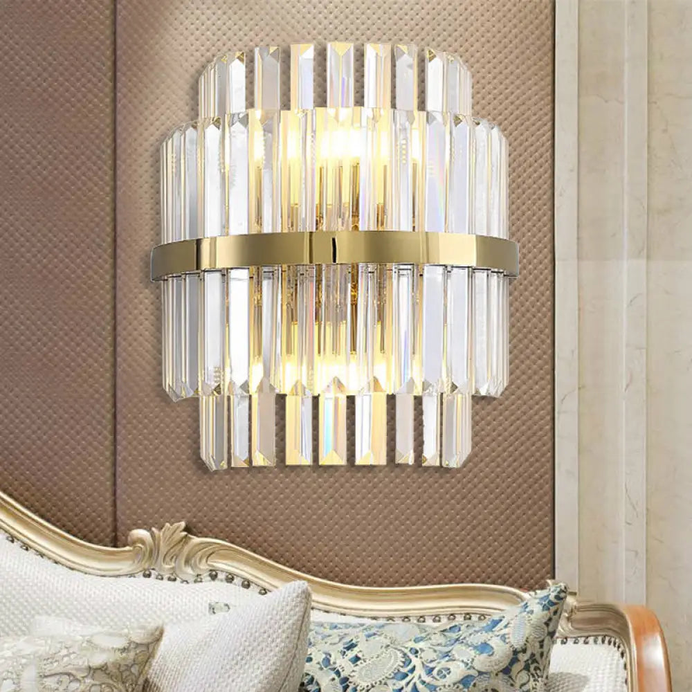 DecorBites™ DecorBites™ Contemporary Clear Crystal Cylinder Wall Lamp with 2 Brass Bulbs for Bedroom Lighting