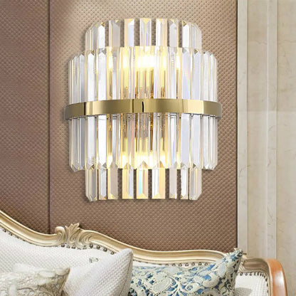 DecorBites™ DecorBites™ Contemporary Clear Crystal Cylinder Wall Lamp with 2 Brass Bulbs for Bedroom Lighting