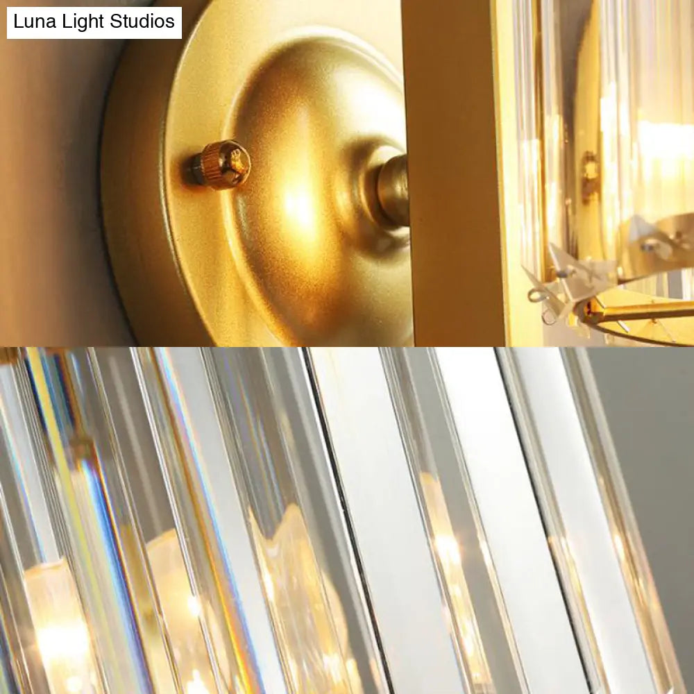 Aplique de pared DecorBites™ de cristal transparente contemporáneo con forma de tambor - Lámpara de pared de 1 luz en negro/dorado para dormitorio