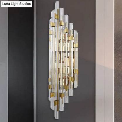 DecorBites™ DecorBites™ Contemporary Clear Crystal Prism Wall Sconce - 4-Light Gold Fixture for Corridor