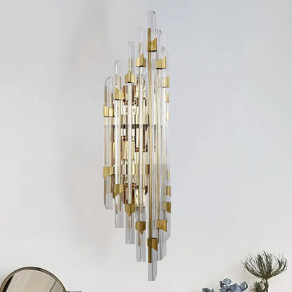 DecorBites™ DecorBites™ Contemporary Clear Crystal Prism Wall Sconce - 4-Light Gold Fixture for Corridor