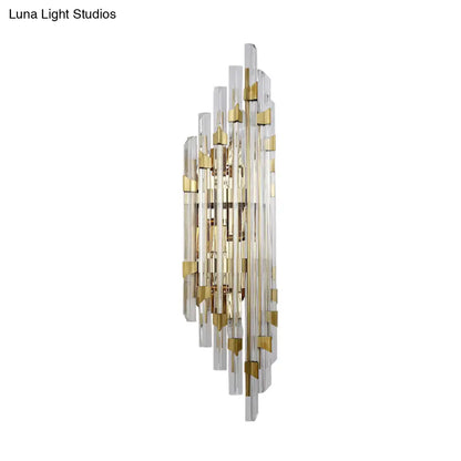 DecorBites™ DecorBites™ Contemporary Clear Crystal Prism Wall Sconce - 4-Light Gold Fixture for Corridor