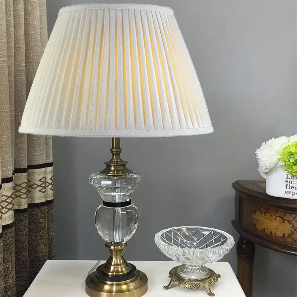 Contemporary Clear Crystal Reading Lamp with Curvy Fabric Task Lighting in White