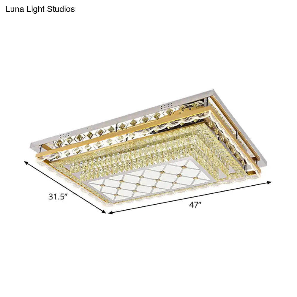DecorBites™ DecorBites™ Contemporary Clear Crystal Rectangle LED Flush Mount Ceiling Light for Living Room