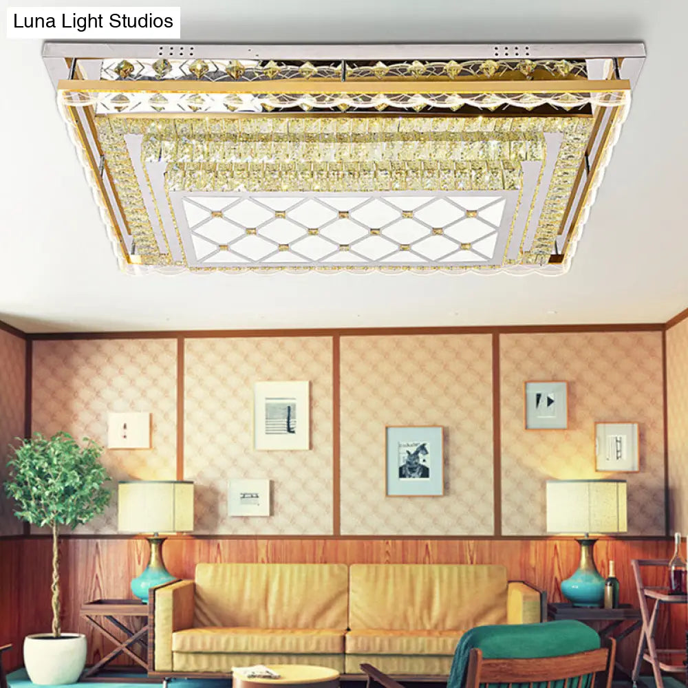 DecorBites™ DecorBites™ Contemporary Clear Crystal Rectangle LED Flush Mount Ceiling Light for Living Room