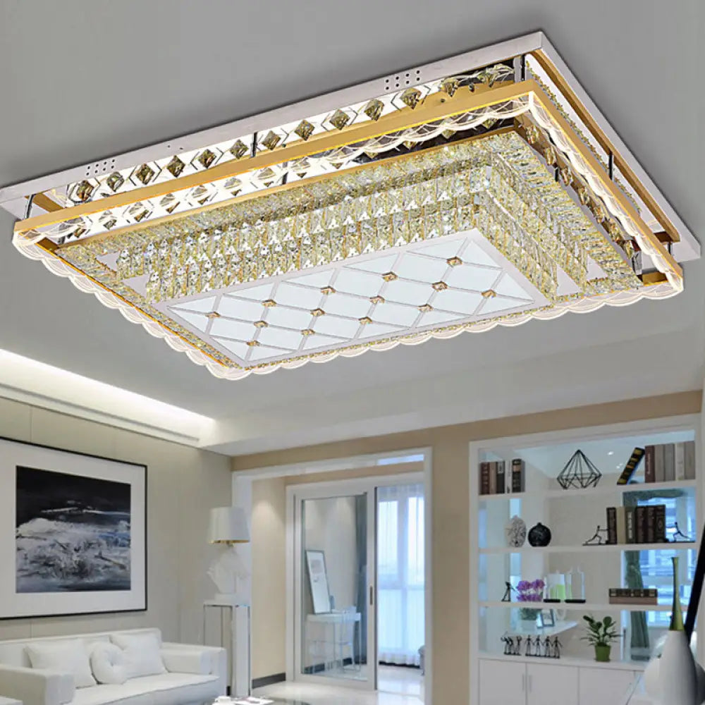 DecorBites™ DecorBites™ Contemporary Clear Crystal Rectangle LED Flush Mount Ceiling Light for Living Room
