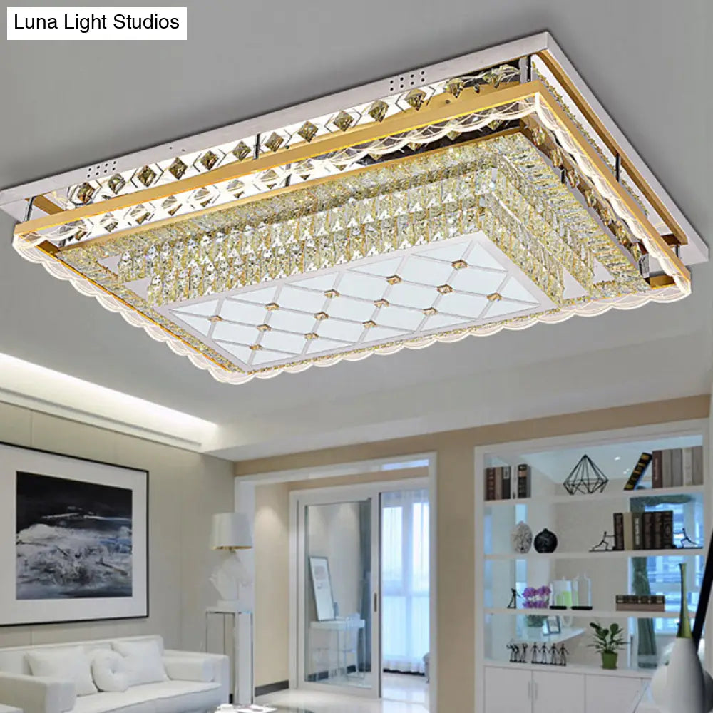 DecorBites™ DecorBites™ Contemporary Clear Crystal Rectangle LED Flush Mount Ceiling Light for Living Room