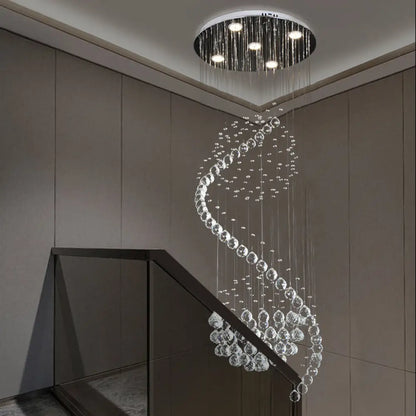 Contemporary Clear Crystal Spiral Pendant with 5 LED Lights - Stylish Living Room Hanging Lamp