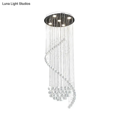 Contemporary Clear Crystal Spiral Pendant with 5 LED Lights - Stylish Living Room Hanging Lamp