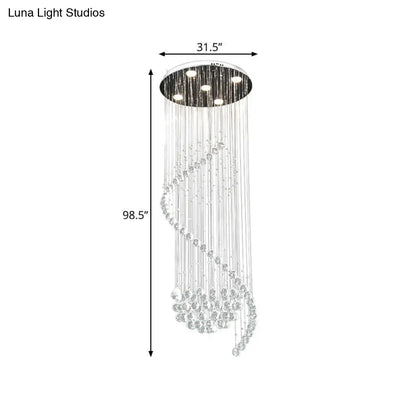 Contemporary Clear Crystal Spiral Pendant with 5 LED Lights - Stylish Living Room Hanging Lamp