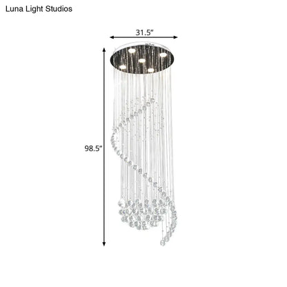 Contemporary Clear Crystal Spiral Pendant with 5 LED Lights - Stylish Living Room Hanging Lamp