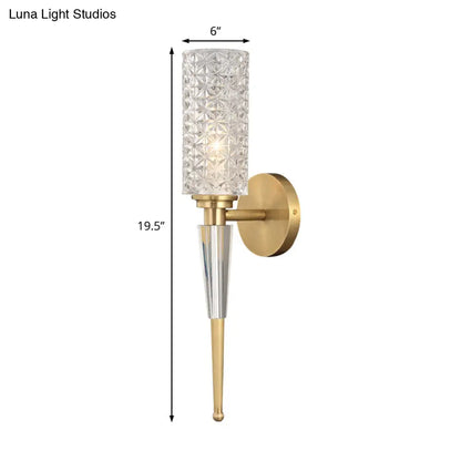 DecorBites™ DecorBites™ Contemporary Clear Crystal Wall Lamp with Gold Cylinder/Tapered Shade - 1 Light Sconce Fixture