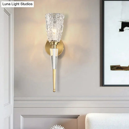 DecorBites™ DecorBites™ Contemporary Clear Crystal Wall Lamp with Gold Cylinder/Tapered Shade - 1 Light Sconce Fixture