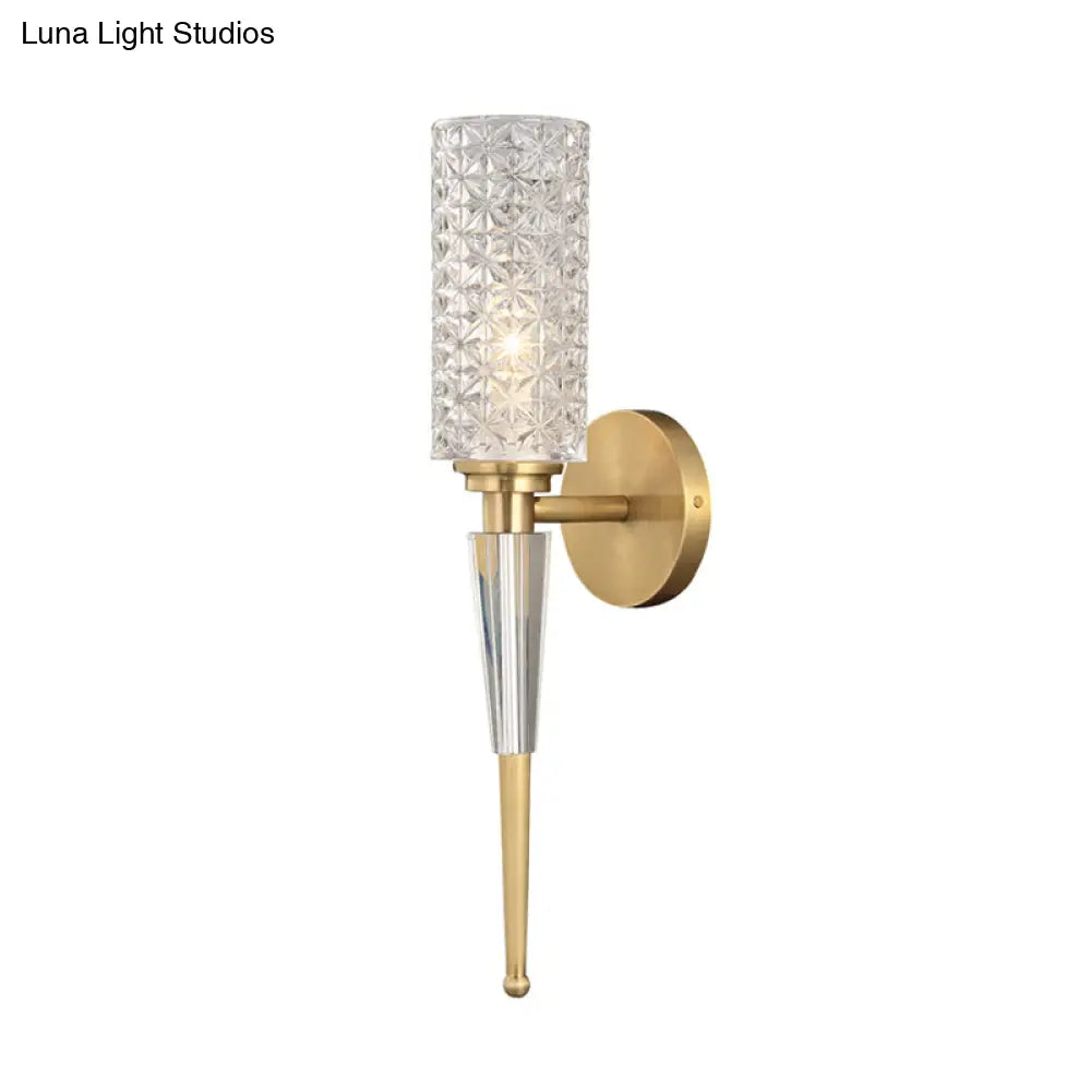 DecorBites™ DecorBites™ Contemporary Clear Crystal Wall Lamp with Gold Cylinder/Tapered Shade - 1 Light Sconce Fixture