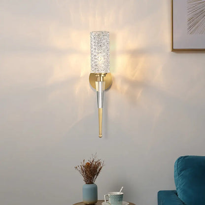 DecorBites™ DecorBites™ Contemporary Clear Crystal Wall Lamp with Gold Cylinder/Tapered Shade - 1 Light Sconce Fixture