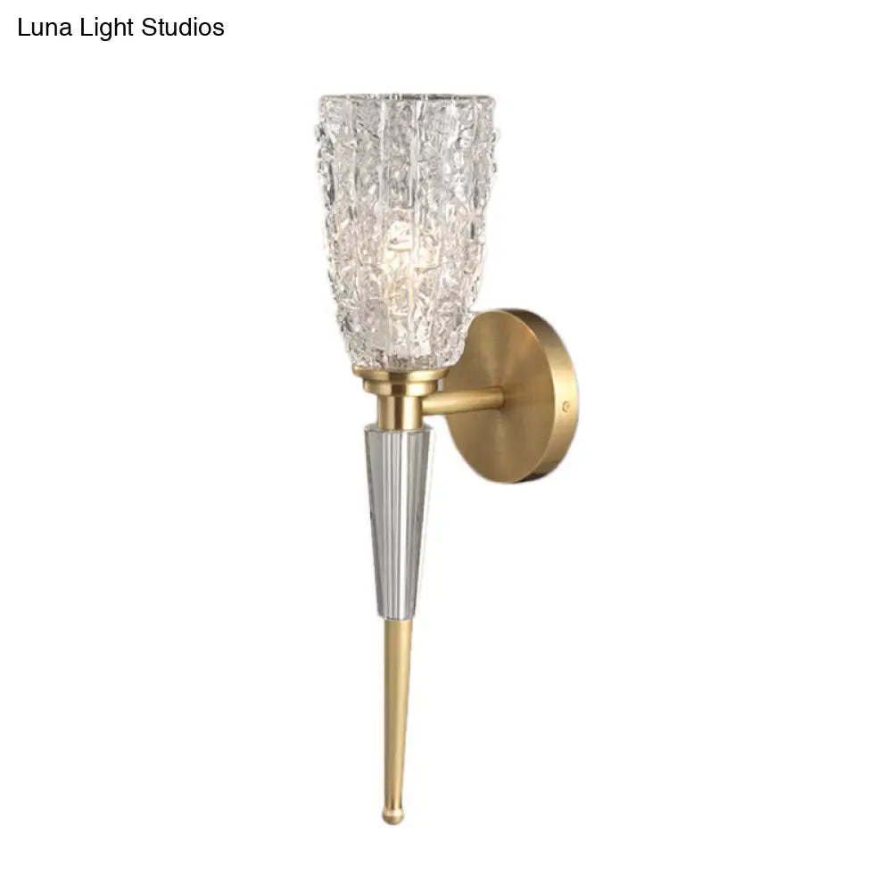 DecorBites™ DecorBites™ Contemporary Clear Crystal Wall Lamp with Gold Cylinder/Tapered Shade - 1 Light Sconce Fixture